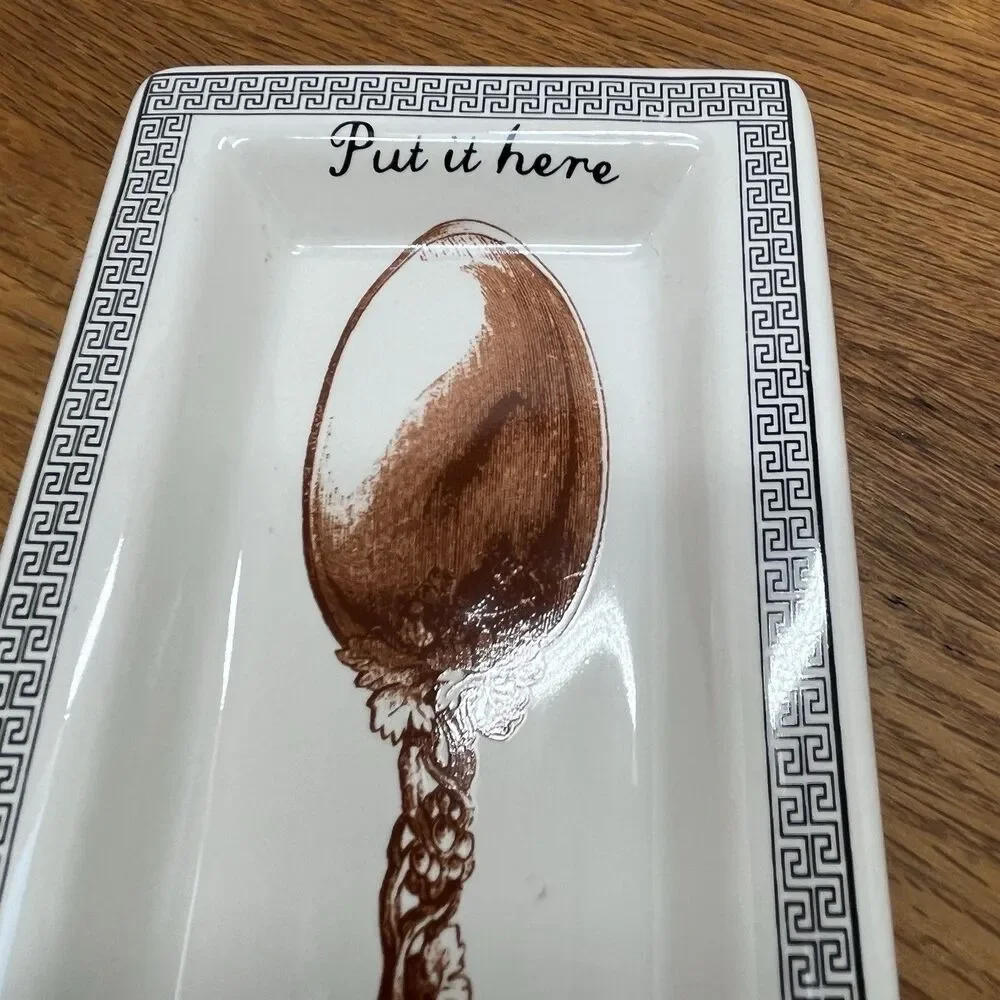 Home Essentials Put it Here Ceramic Spoon Rest Cream Brown Rectangular Tray